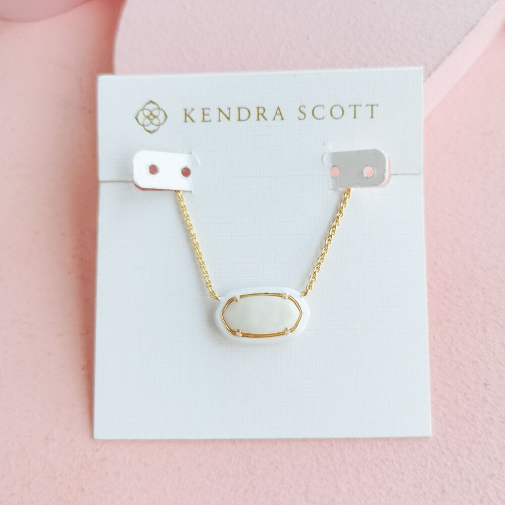 Kendra Scott - Elisa Ivory Mix Gold Enamel Framed Necklace - NEW